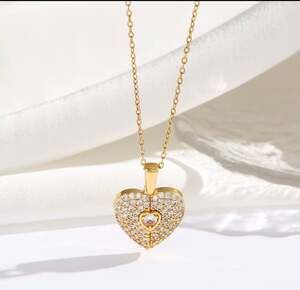 Crystal Personalized Angel Wing Heart Locket Necklace in 18K Gold Plated Stainle